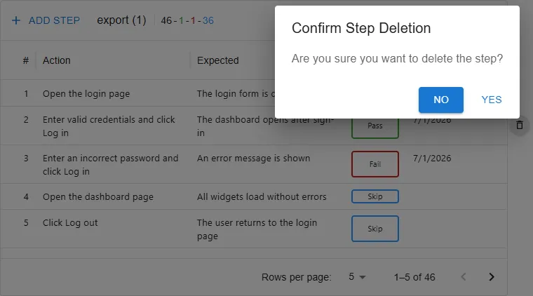 Confirm Step Deletion dialog
