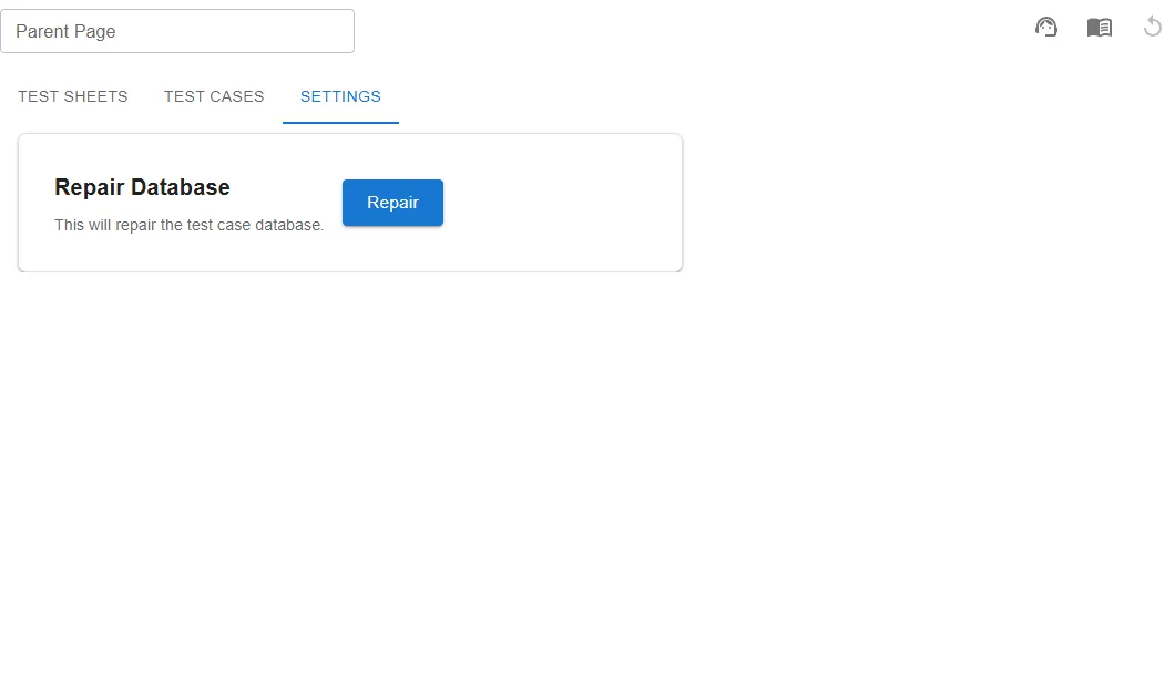 The Settings tab with the Repair Database action